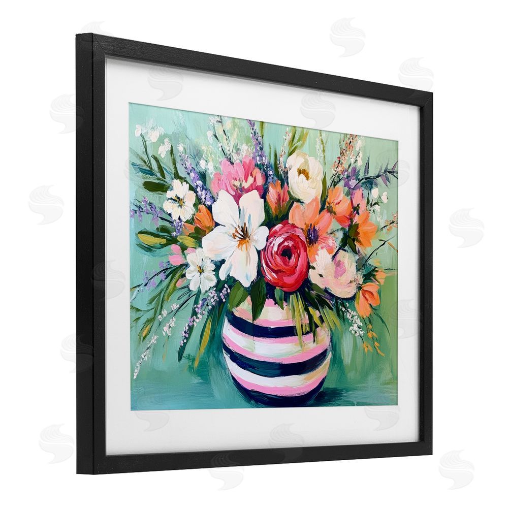 Petal Prints Design Chic Vase Abstract Bouquet Black Framed Print Under Glass with White Mat Wall Art