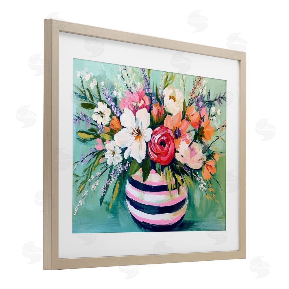 Petal Prints Design Chic Vase Abstract Bouquet Birch Framed Print Under Glass with White Mat Wall Art