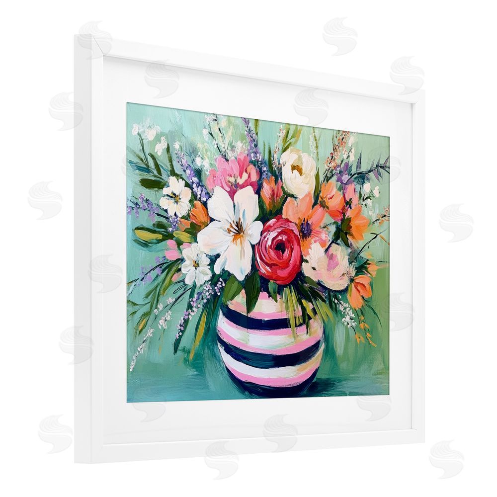 Petal Prints Design Chic Vase Abstract Bouquet White Framed Print Under Glass with Mat Wall Art