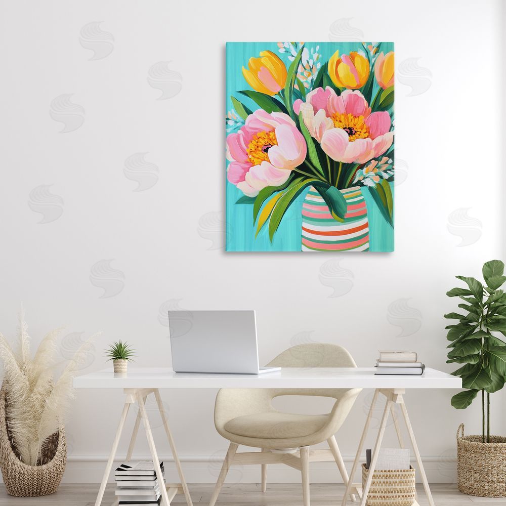 Petal Prints Design Flowers in Spring Stripes Canvas Art on Wall