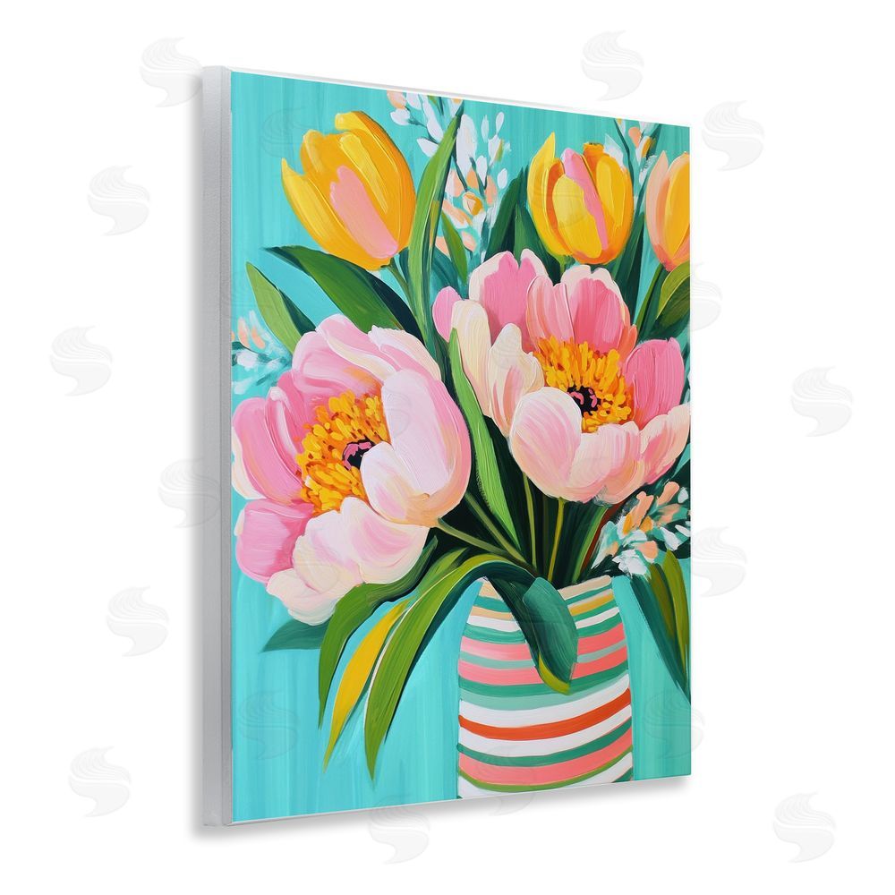 Petal Prints Design Flowers in Spring Stripes Wall Plaque Art Print