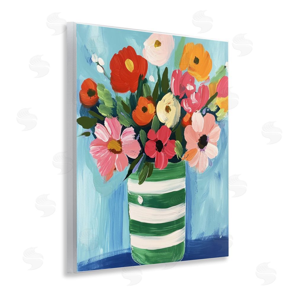 Petal Prints Design Bouquet in Green Striped Vase Wall Plaque Art Print