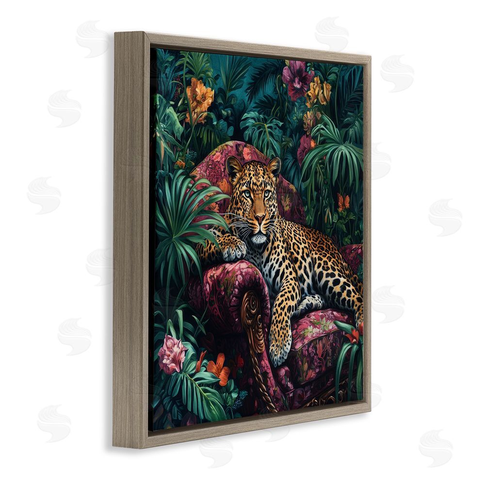 Petal Prints Design Fashionable Leopard in Jungle Brown Floating Frame Canvas Wall Art Print