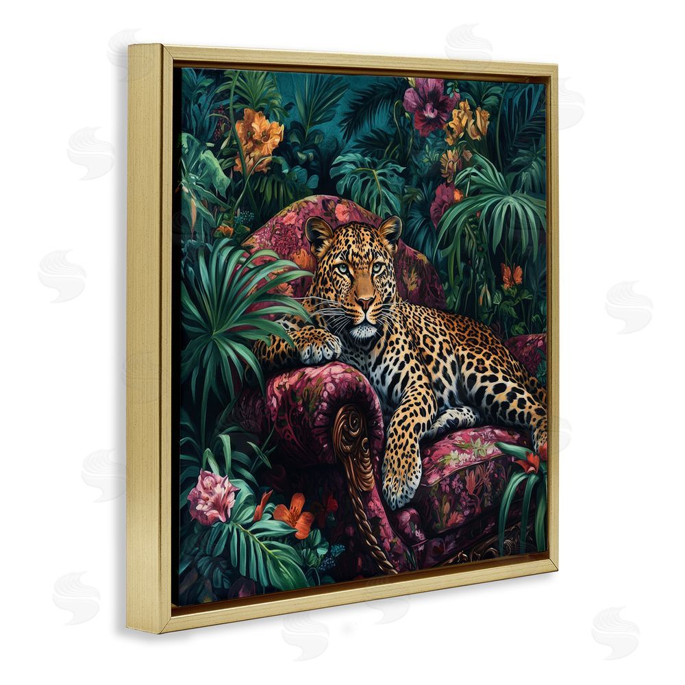 Petal Prints Design Fashionable Leopard in Jungle Gold Floating Frame Canvas Wall Art Print