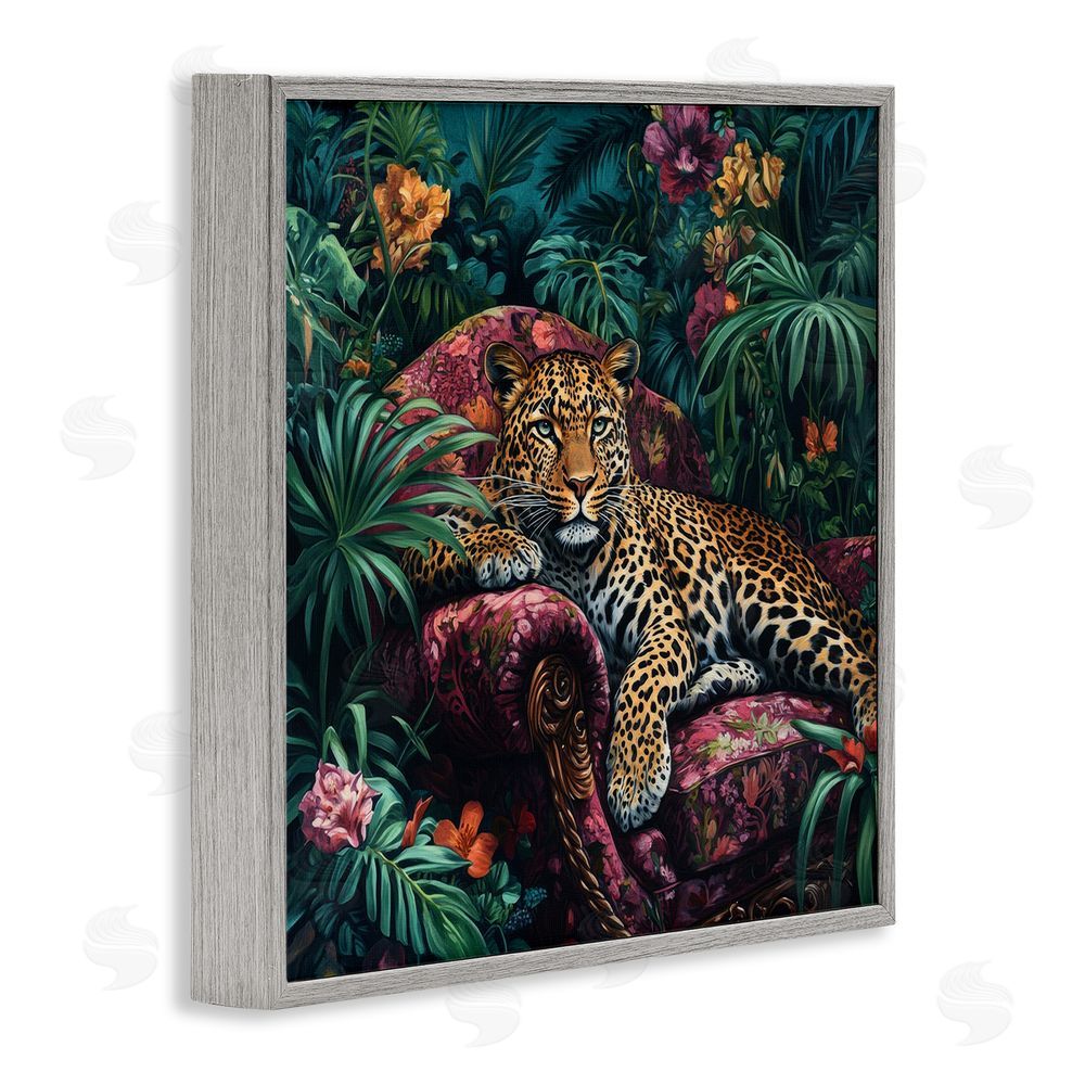 Petal Prints Design Fashionable Leopard in Jungle Gray Framed Giclee Wall Art Print