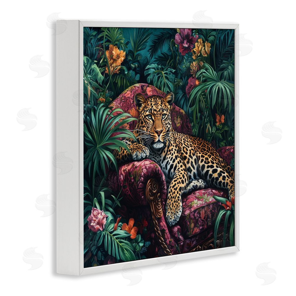 Petal Prints Design Fashionable Leopard in Jungle White Framed Giclee Wall Art Print