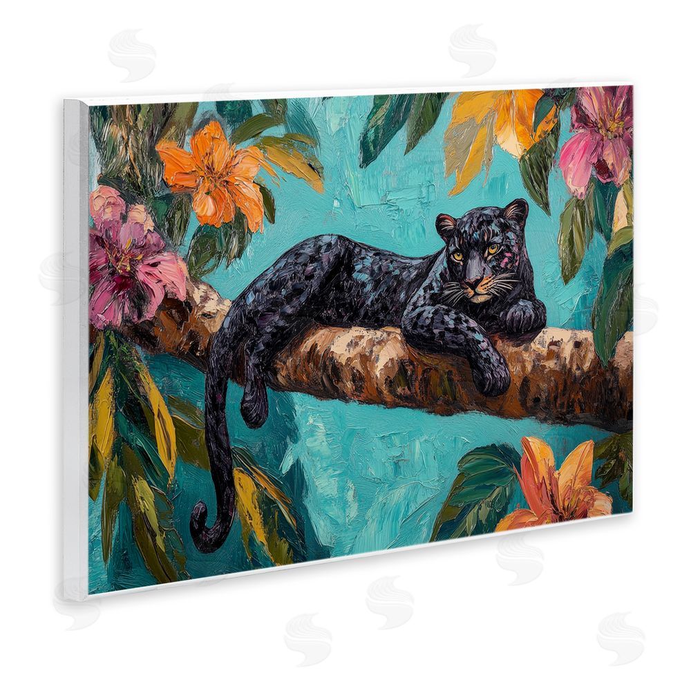 Petal Prints Design Lazy Day Black Leopard Wall Plaque Art Print