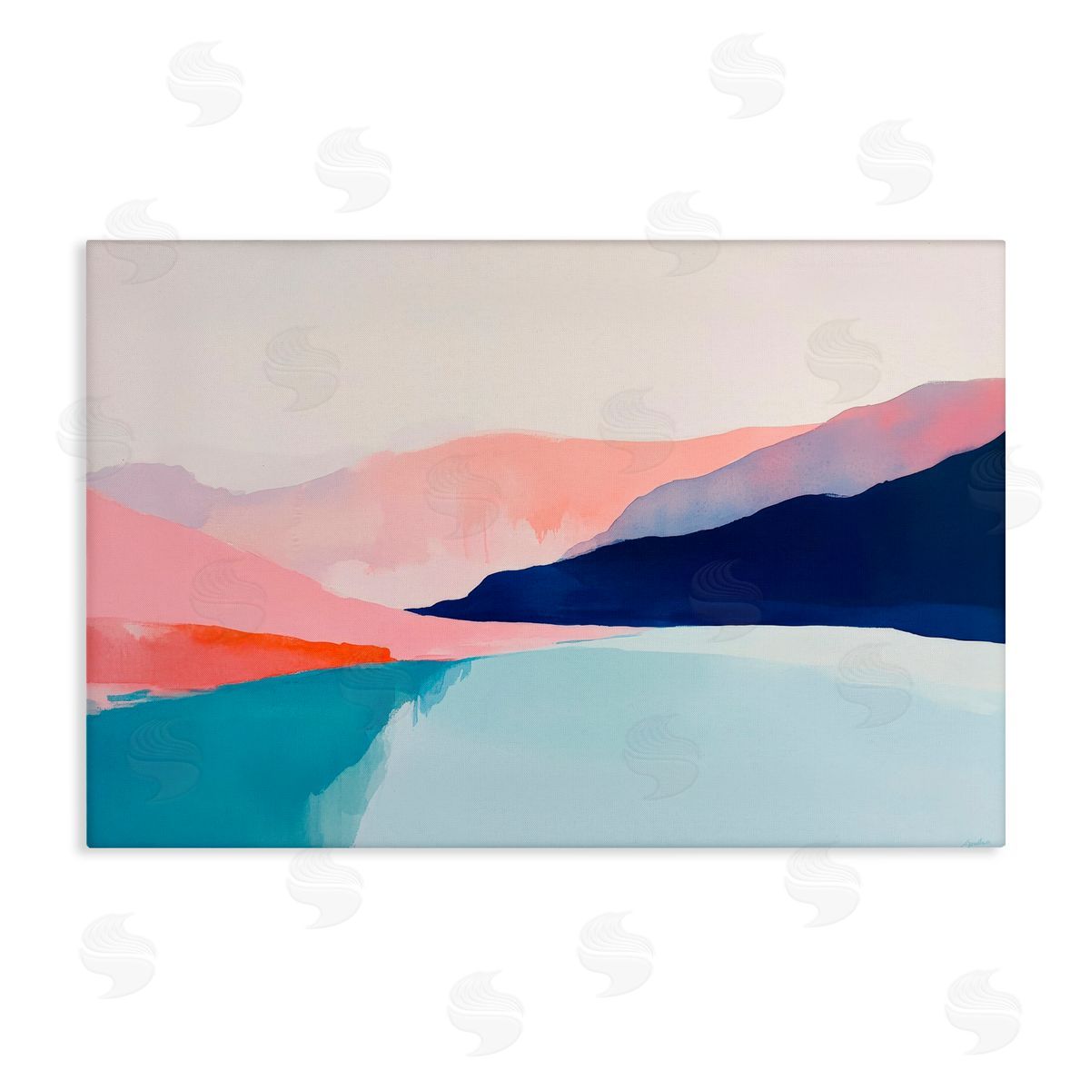 Petal Prints Design Minimalist Landscape Blue and Pink Canvas Wall Art Print