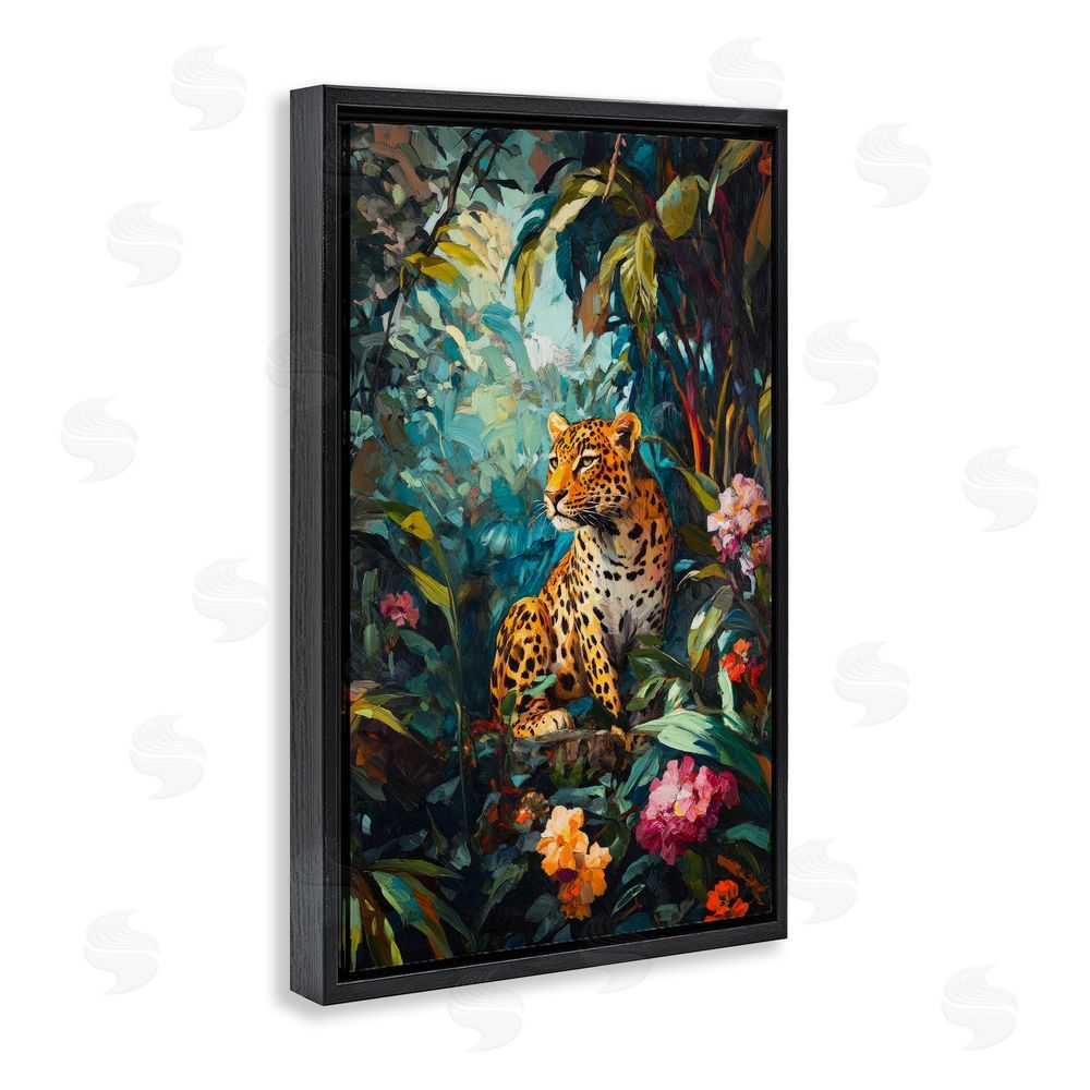 Petal Prints Design Wild Side Jungle Cheetah Black Floating Frame Canvas Wall Art Print