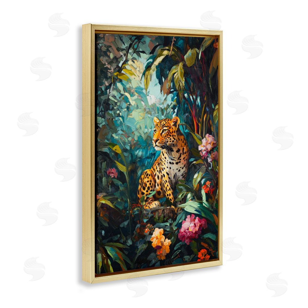 Petal Prints Design Wild Side Jungle Cheetah Gold Floating Frame Canvas Wall Art Print