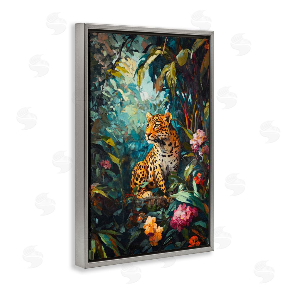 Petal Prints Design Wild Side Jungle Cheetah Gray Floating Frame Canvas Wall Art Print