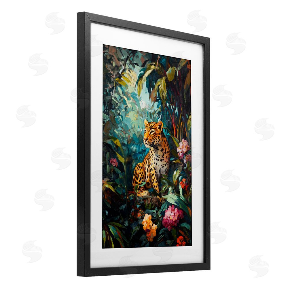 Petal Prints Design Wild Side Jungle Cheetah Black Framed Print Under Glass with White Mat Wall Art