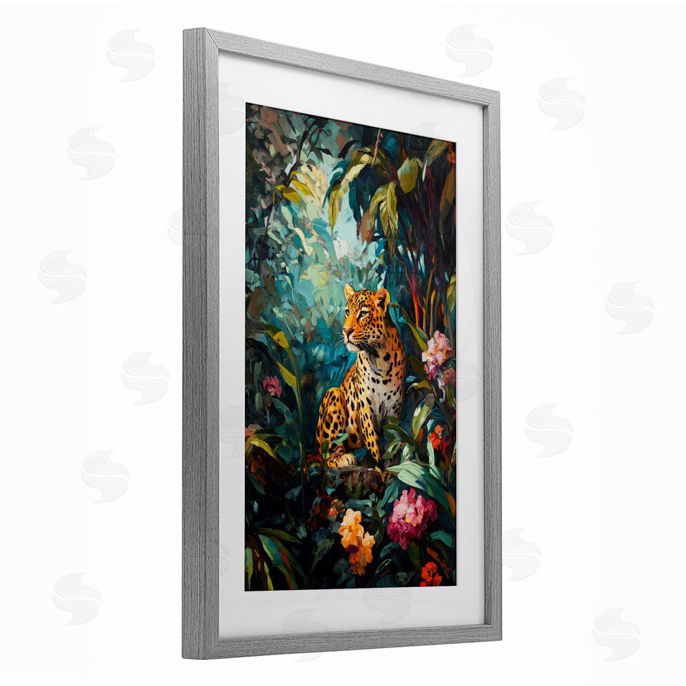 Petal Prints Design Wild Side Jungle Cheetah Gray Framed Print Under Glass with White Mat Wall Art