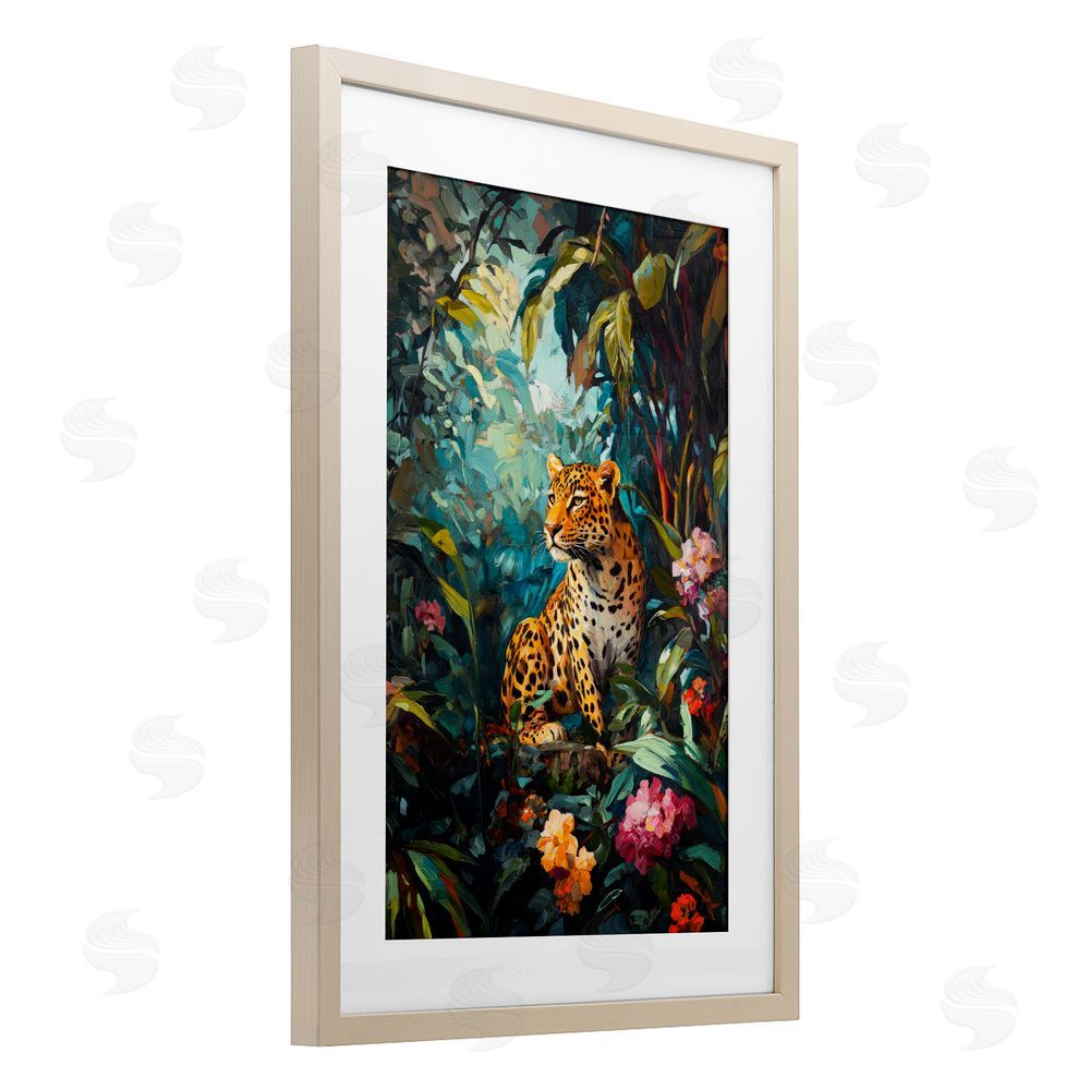 Petal Prints Design Wild Side Jungle Cheetah Birch Framed Print Under Glass with White Mat Wall Art