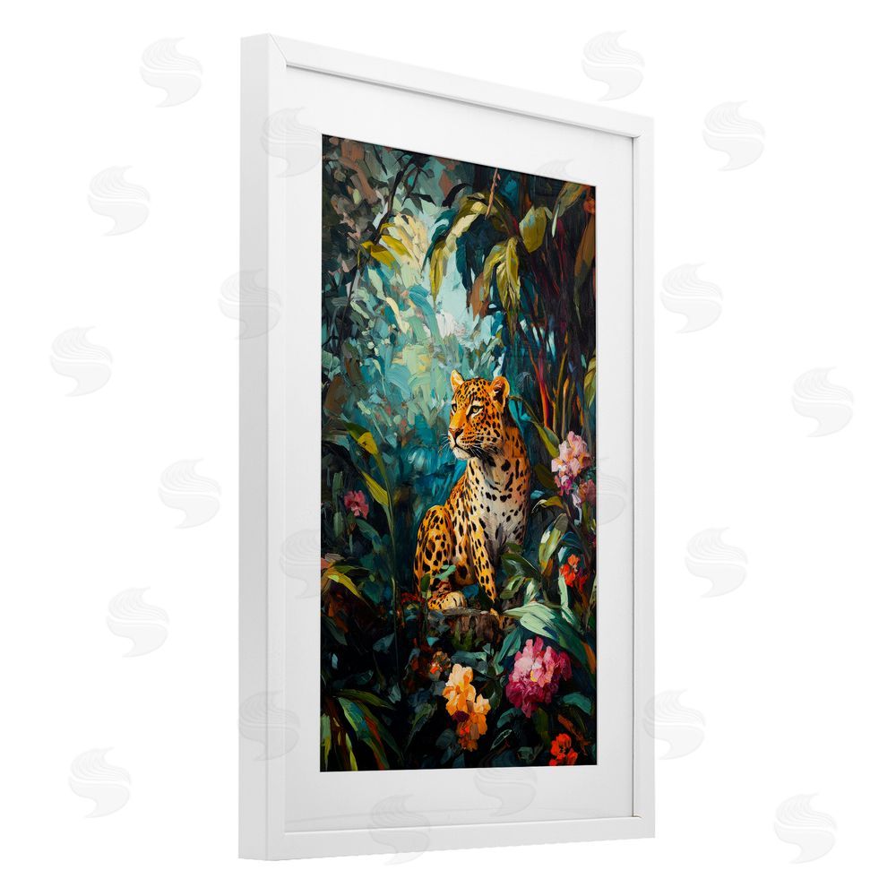 Petal Prints Design Wild Side Jungle Cheetah White Framed Print Under Glass with Mat Wall Art