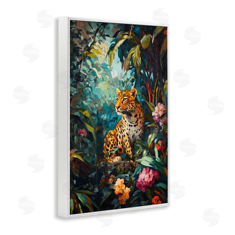 Petal Prints Design Wild Side Jungle Cheetah White Framed Giclee Wall Art Print