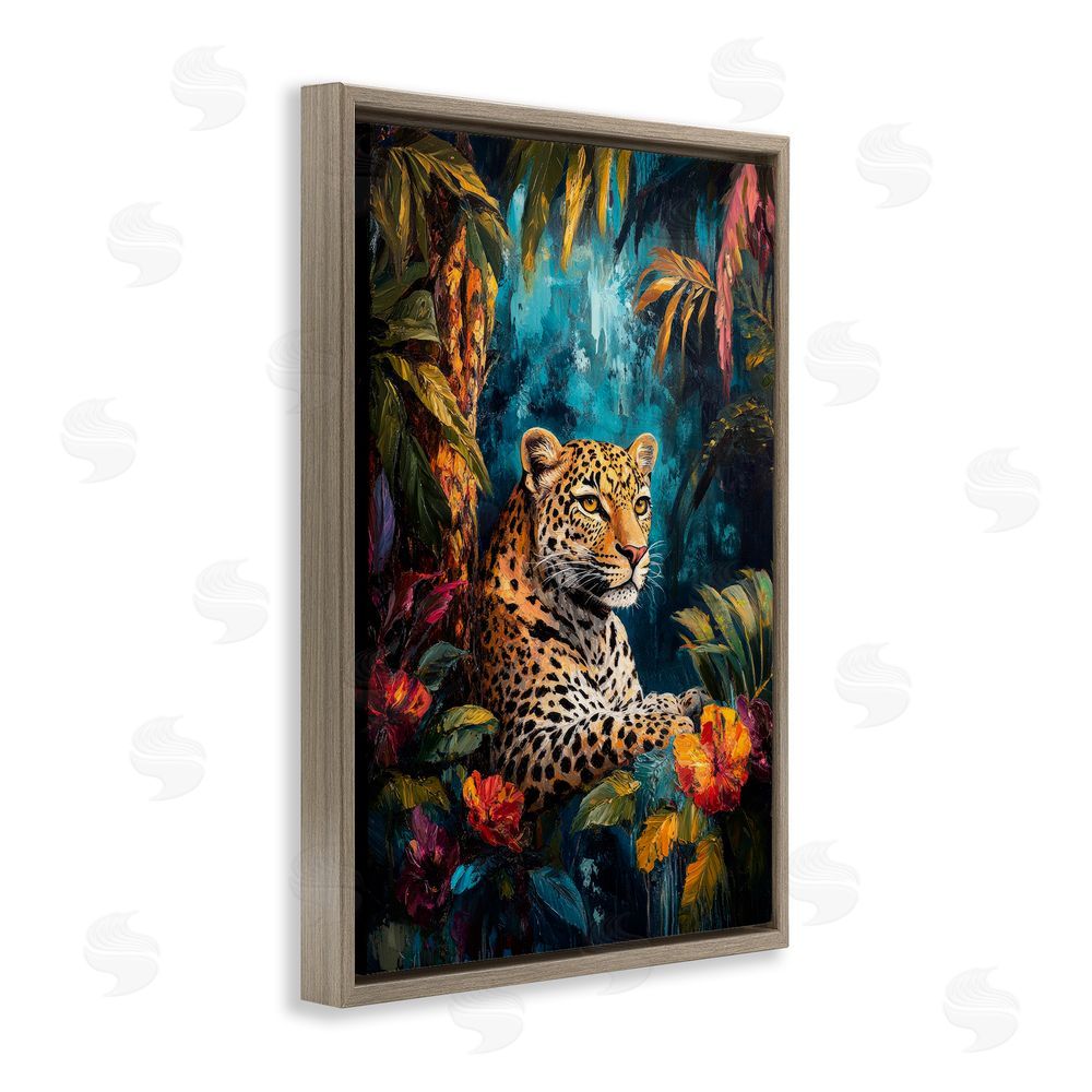Petal Prints Design Wild Side Jungle Cat Brown Floating Frame Canvas Wall Art Print