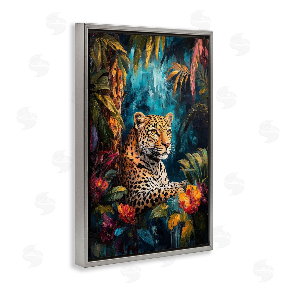 Petal Prints Design Wild Side Jungle Cat Gray Floating Frame Canvas Wall Art Print