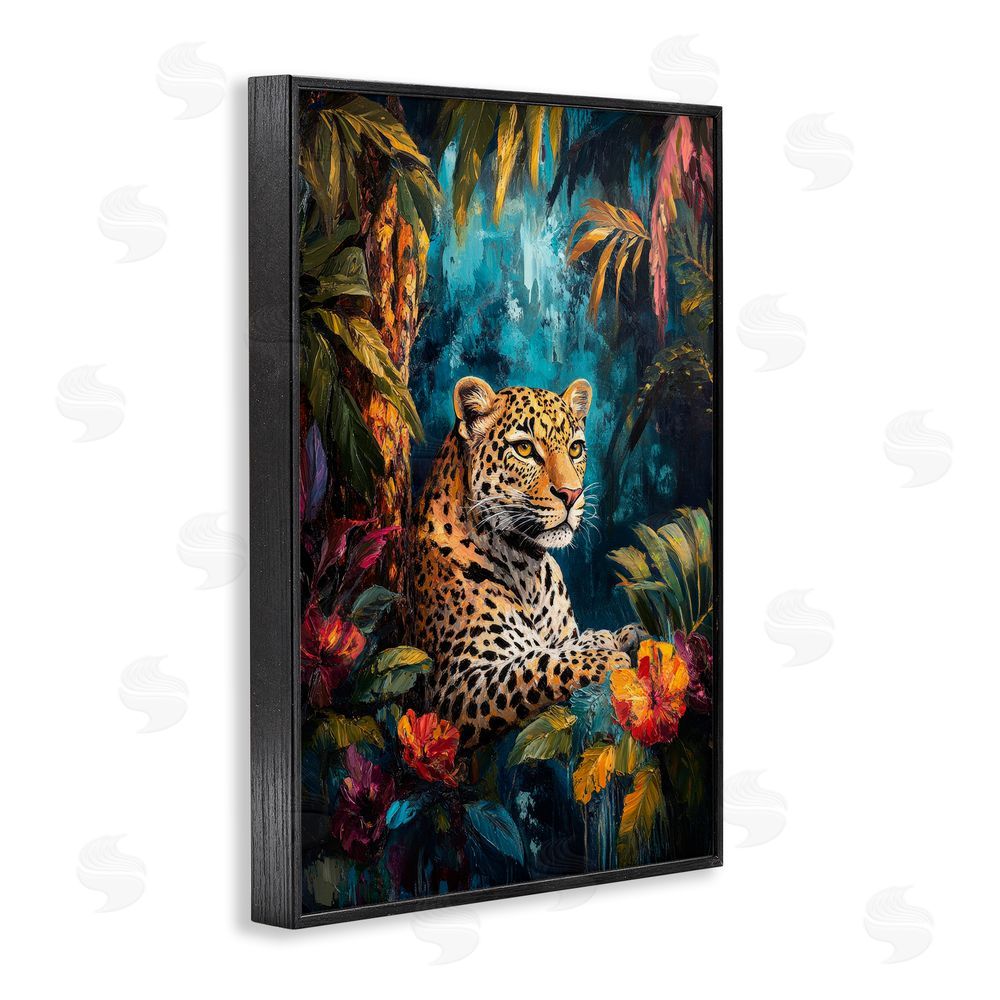 Petal Prints Design Wild Side Jungle Cat Black Framed Giclee Wall Art Print