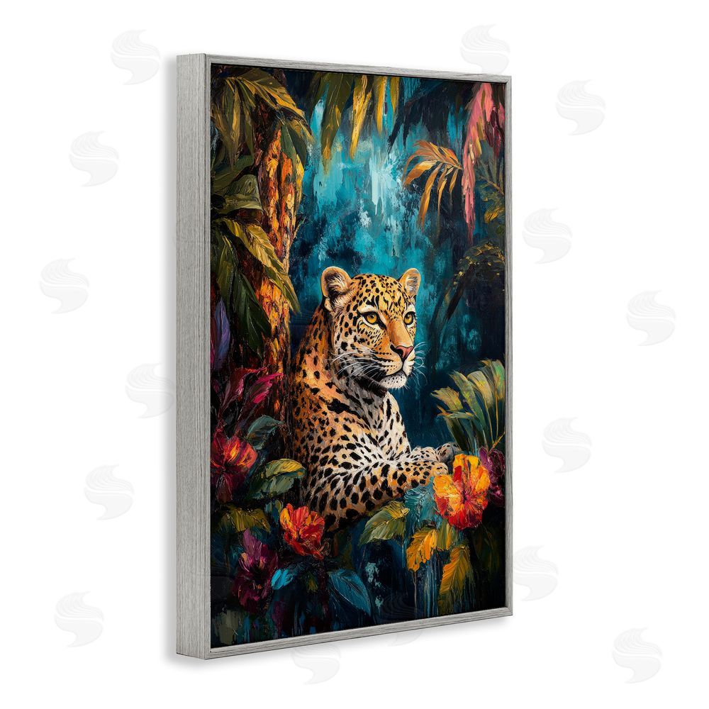 Petal Prints Design Wild Side Jungle Cat Gray Framed Giclee Wall Art Print
