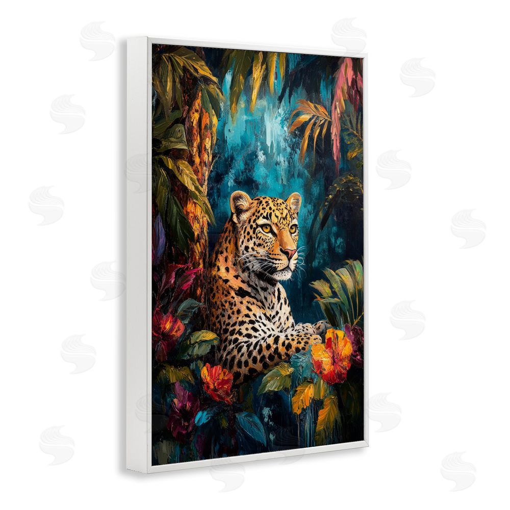 Petal Prints Design Wild Side Jungle Cat White Framed Giclee Wall Art Print
