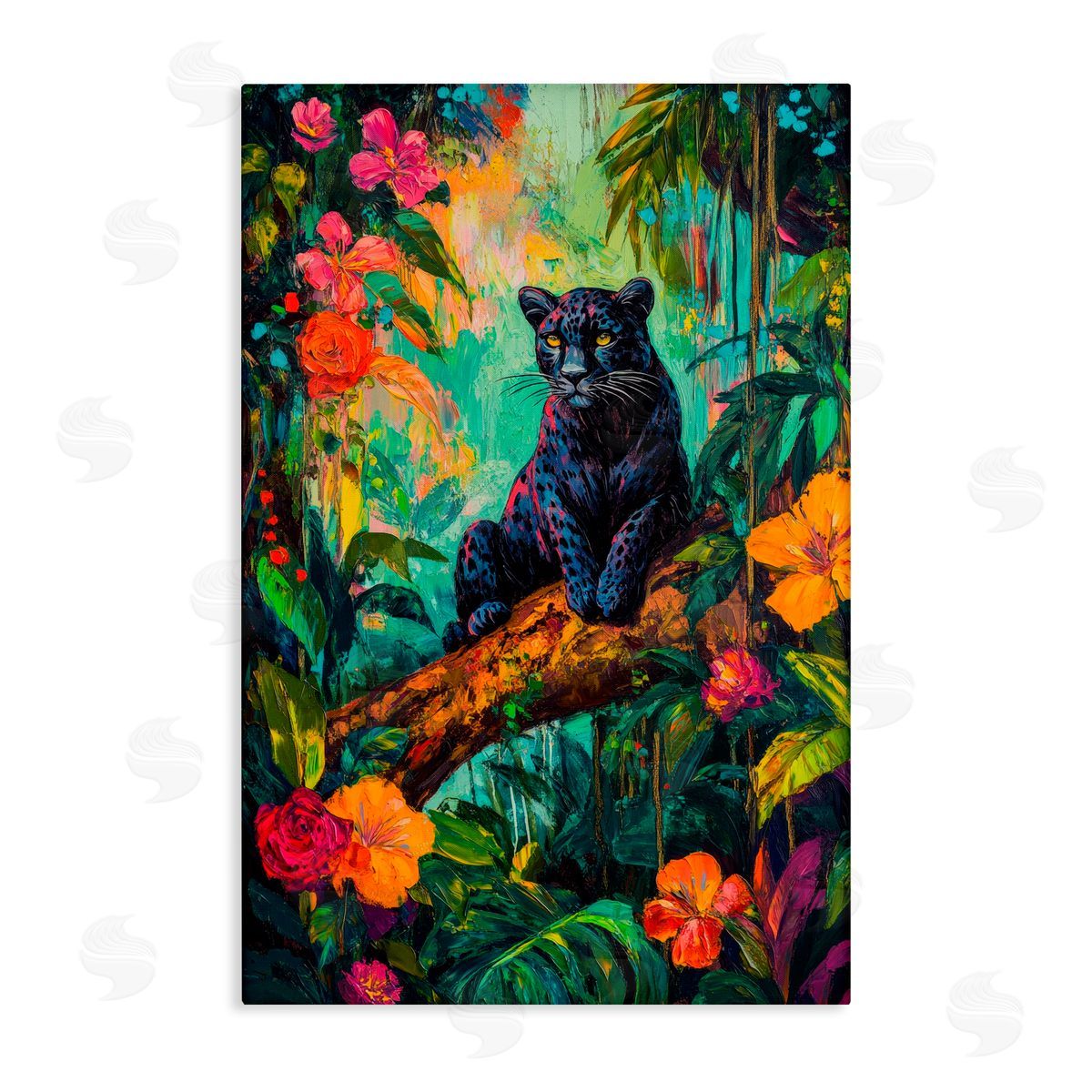 Petal Prints Design Wild Side Black Leopard Canvas Wall Art Print