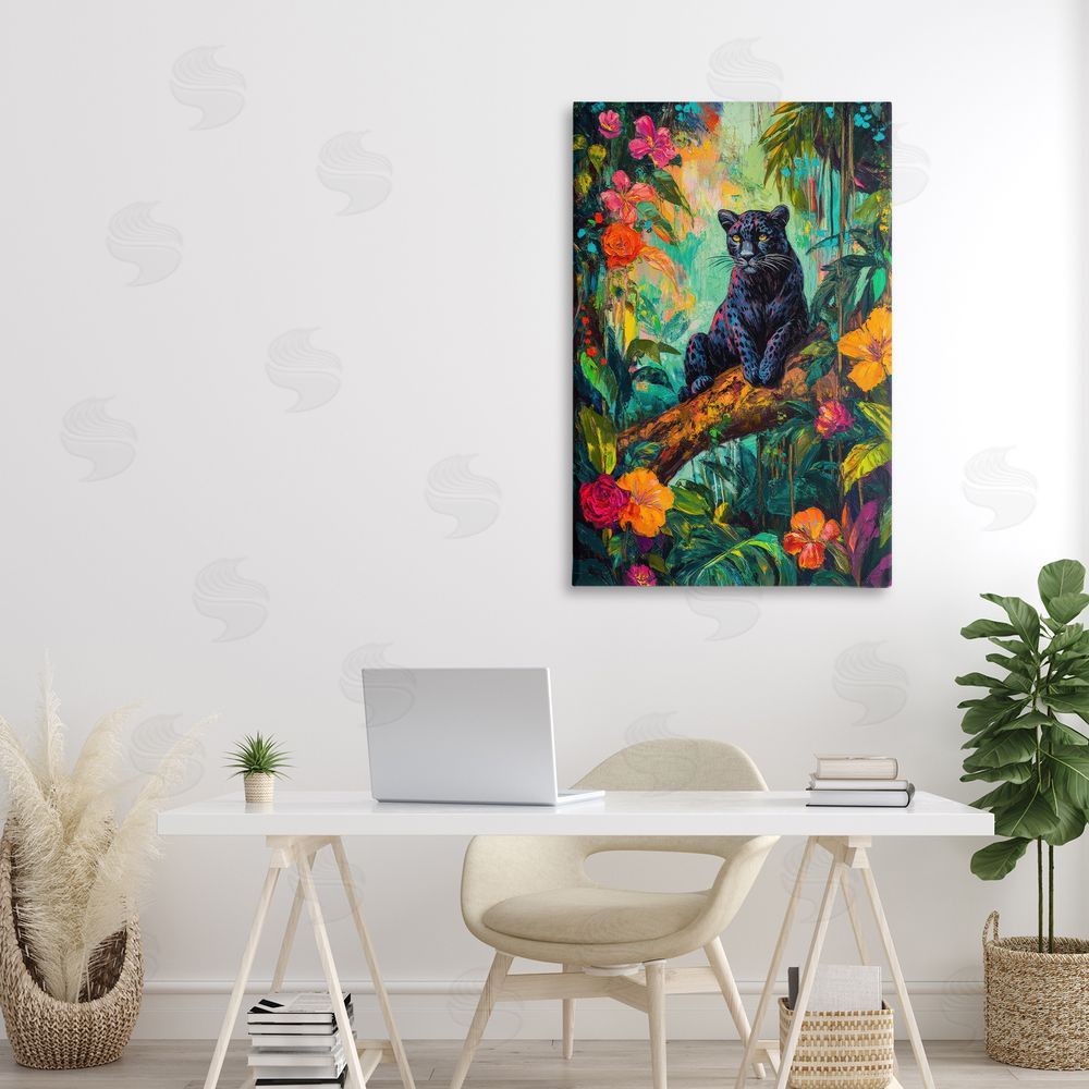 Petal Prints Design Wild Side Black Leopard Canvas Art on Wall