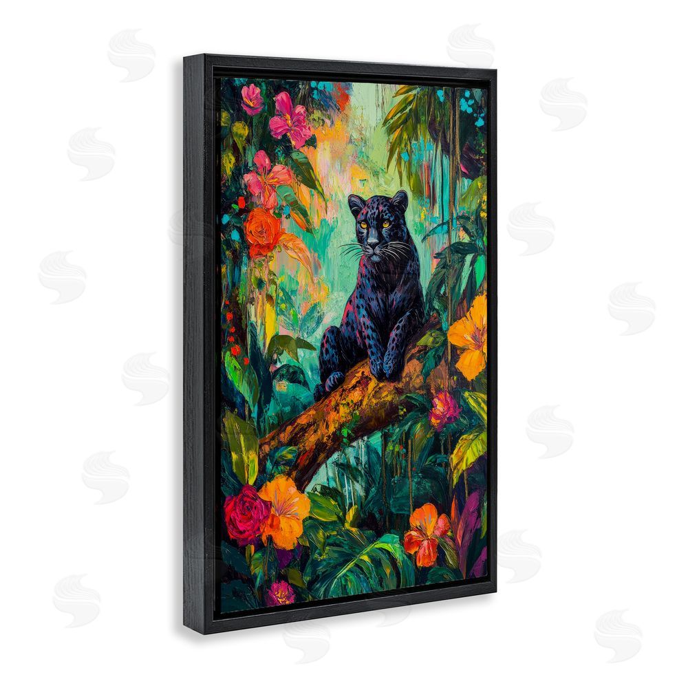 Petal Prints Design Wild Side Black Leopard Black Floating Frame Canvas Wall Art Print