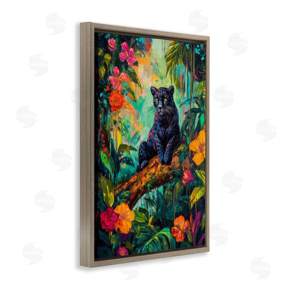 Petal Prints Design Wild Side Black Leopard Brown Floating Frame Canvas Wall Art Print