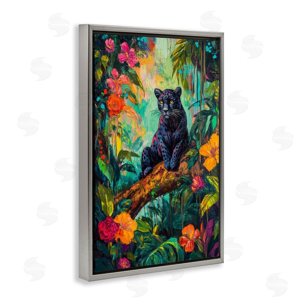 Petal Prints Design Wild Side Black Leopard Gray Floating Frame Canvas Wall Art Print
