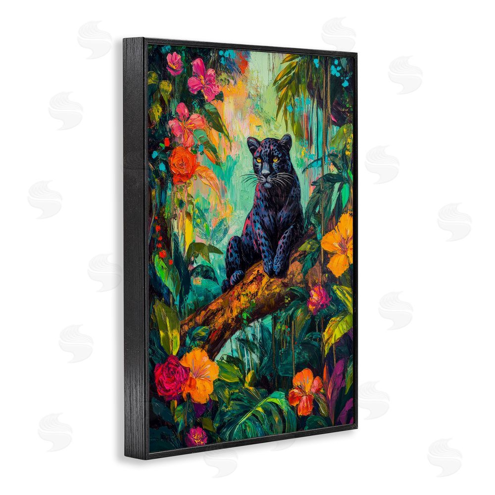 Petal Prints Design Wild Side Black Leopard Black Framed Giclee Wall Art Print