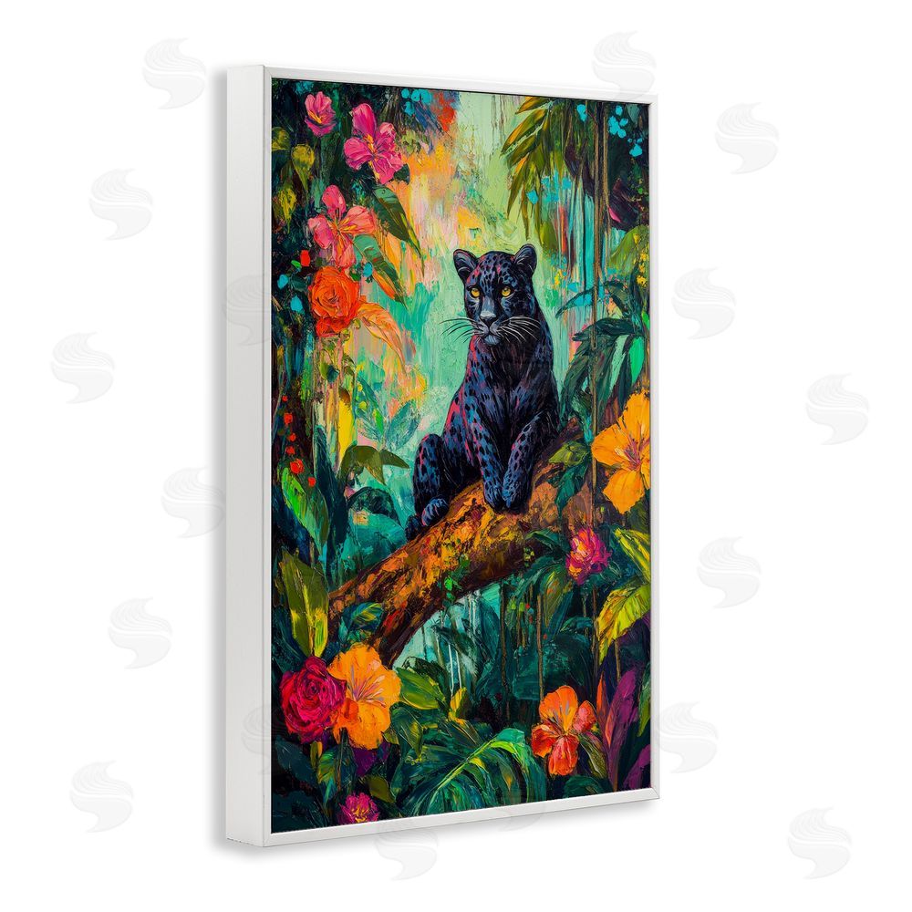 Petal Prints Design Wild Side Black Leopard White Framed Giclee Wall Art Print
