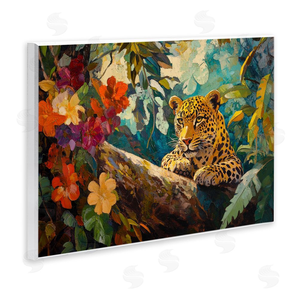 Petal Prints Design Perched Above Jungle Cat Wall Plaque Art Print