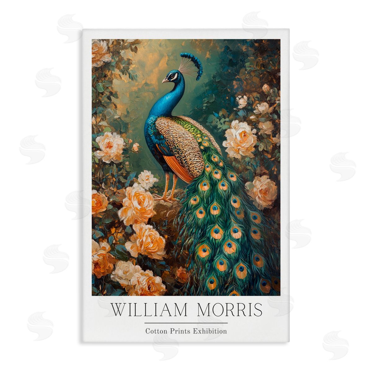 Petal Prints Design Vintage Morris Inspired Blue Peacock Canvas Wall Art Print