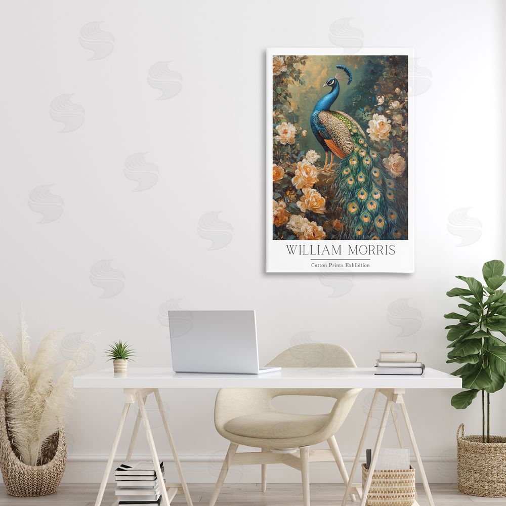 Petal Prints Design Vintage Morris Inspired Blue Peacock Canvas Art on Wall