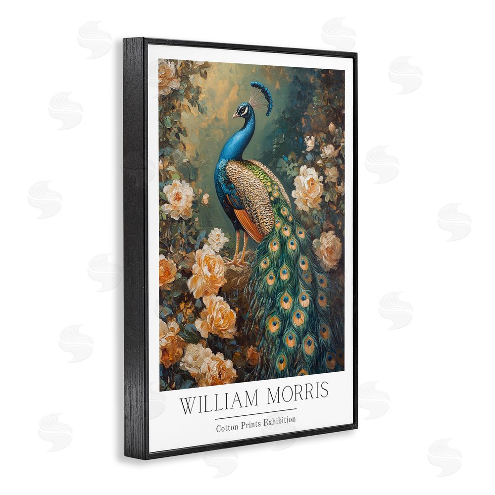 Petal Prints Design Vintage Morris Inspired Blue Peacock Black Framed Giclee Wall Art Print