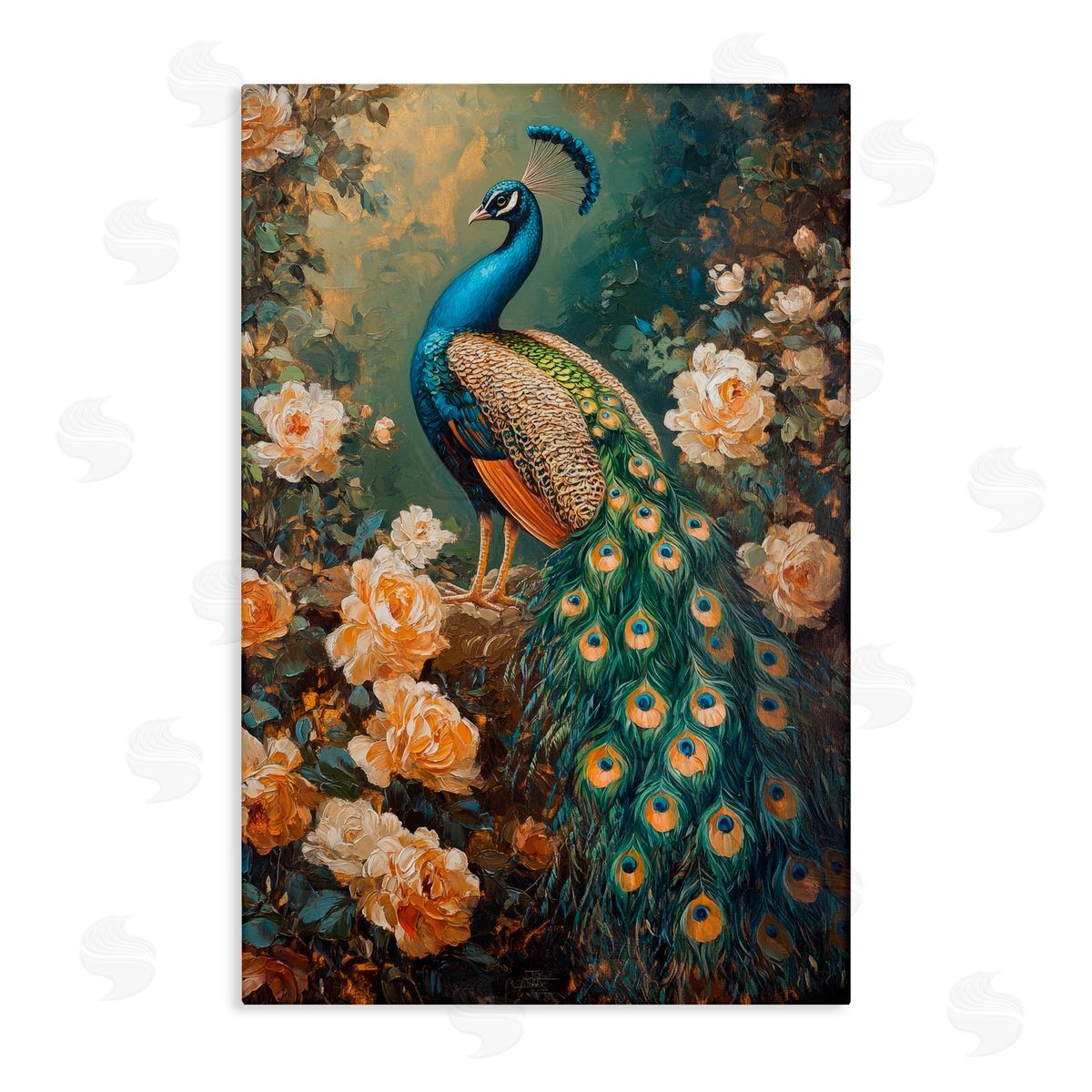 Petal Prints Design Blue Morris Inspired Peacock Canvas Wall Art Print