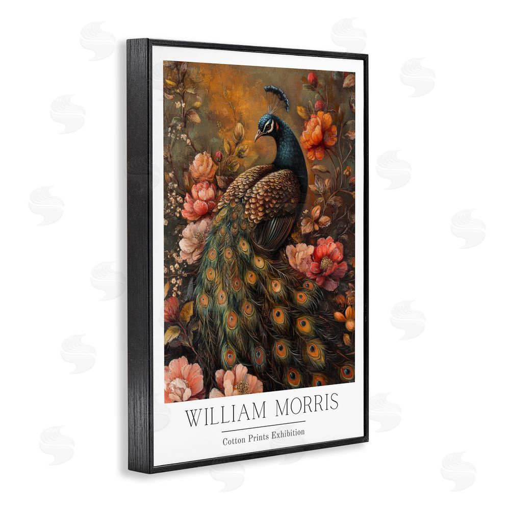 Petal Prints Design Vintage Morris Inspired Red Peacock Black Framed Giclee Wall Art Print