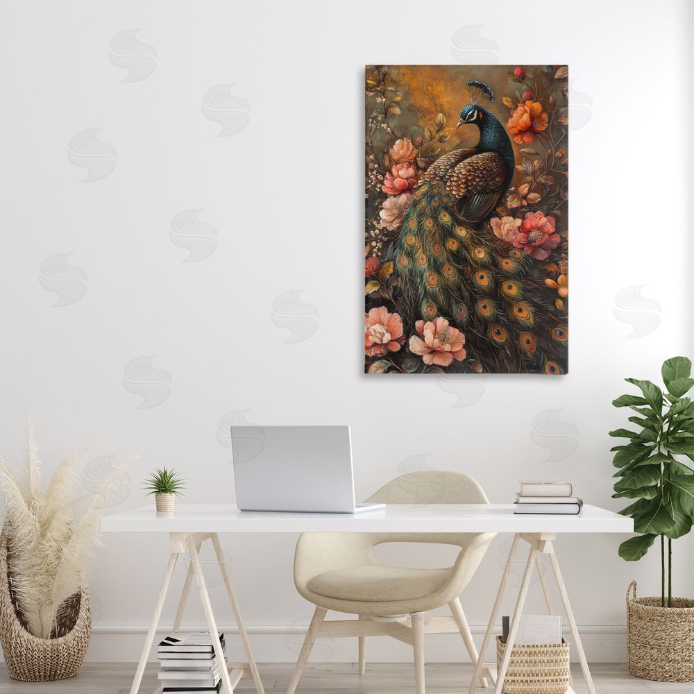 Petal Prints Design Red Morris Inspired Peacock Canvas Art on Wall