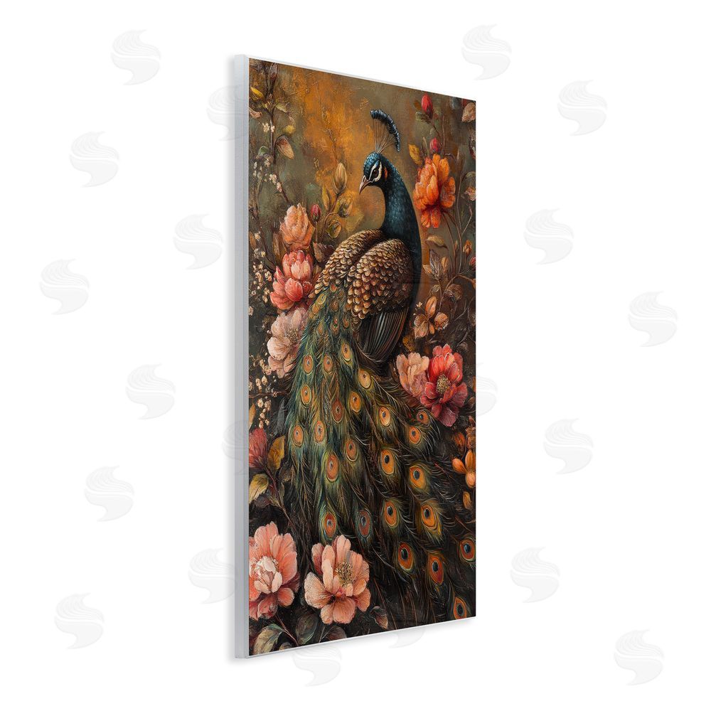 Petal Prints Design Red Morris Inspired Peacock Wall Plaque Art Print