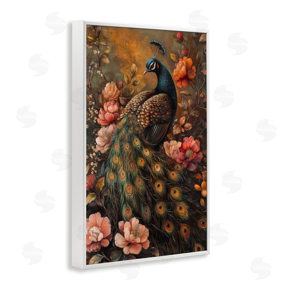 Petal Prints Design Red Morris Inspired Peacock White Framed Giclee Wall Art Print