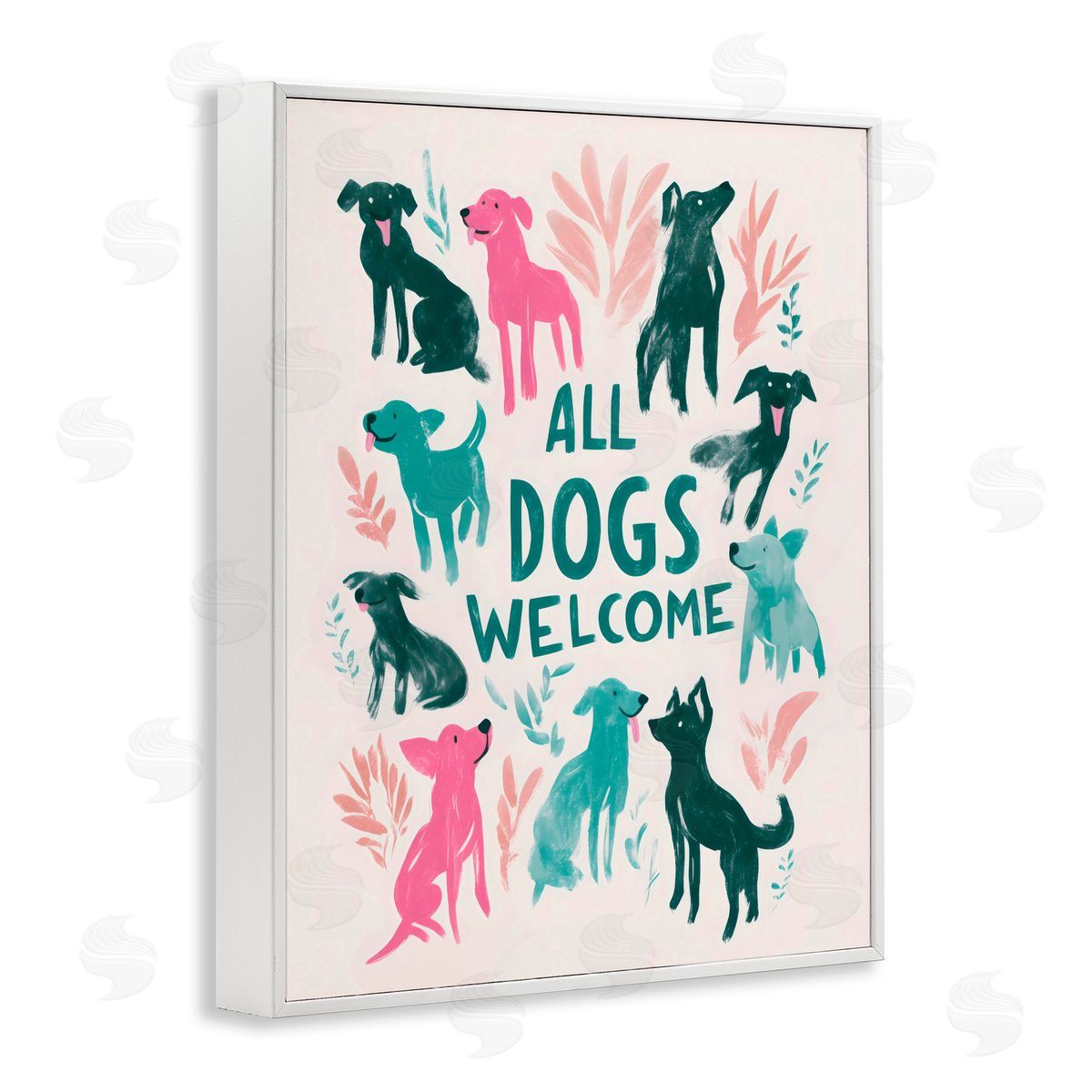 Arlington Prints All Dogs Welcome Pastels White Frame Giclee Art Print
