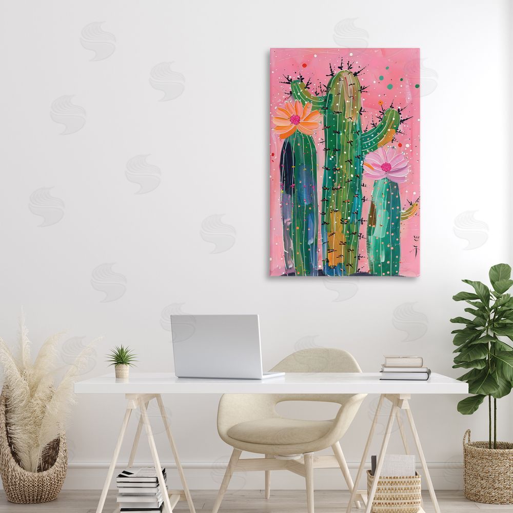 LSR Design Studio Creative Cactus over Pink Canvas Art on Wall