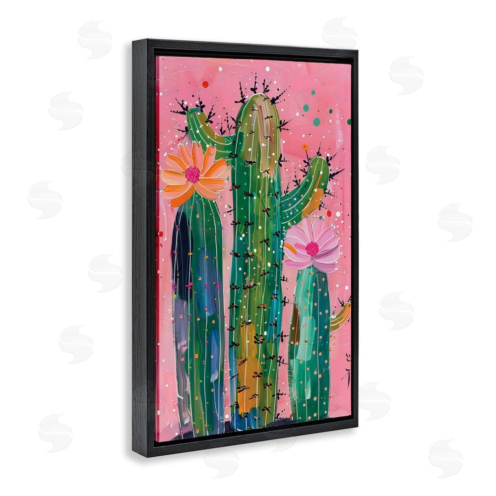 LSR Design Studio Creative Cactus over Pink Black Floating Frame Canvas Wall Art Print