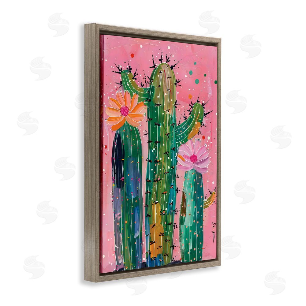 LSR Design Studio Creative Cactus over Pink Brown Floating Frame Canvas Wall Art Print