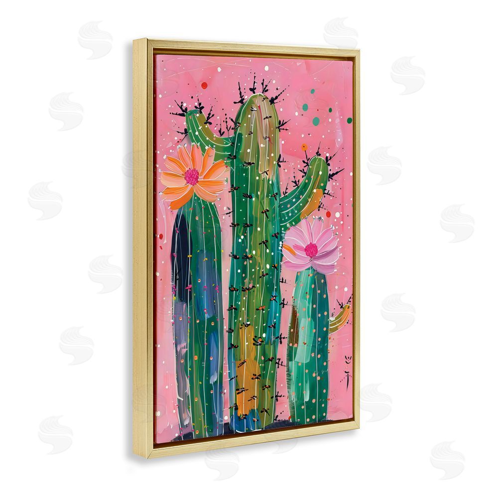 LSR Design Studio Creative Cactus over Pink Gold Floating Frame Canvas Wall Art Print
