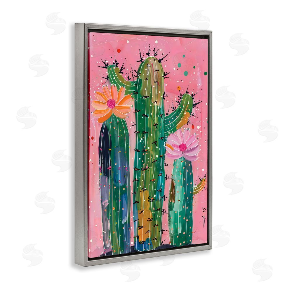 LSR Design Studio Creative Cactus over Pink Gray Floating Frame Canvas Wall Art Print