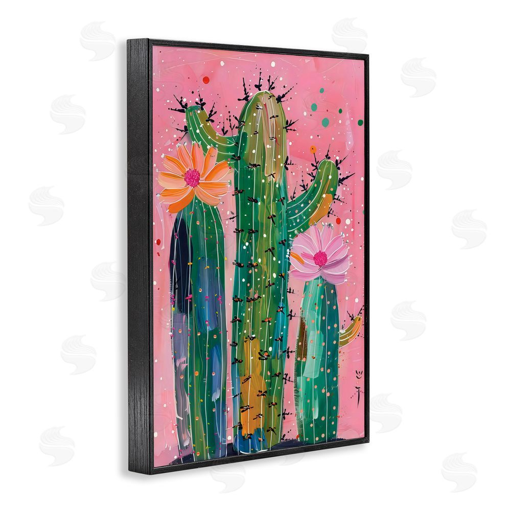 LSR Design Studio Creative Cactus over Pink Black Framed Giclee Wall Art Print