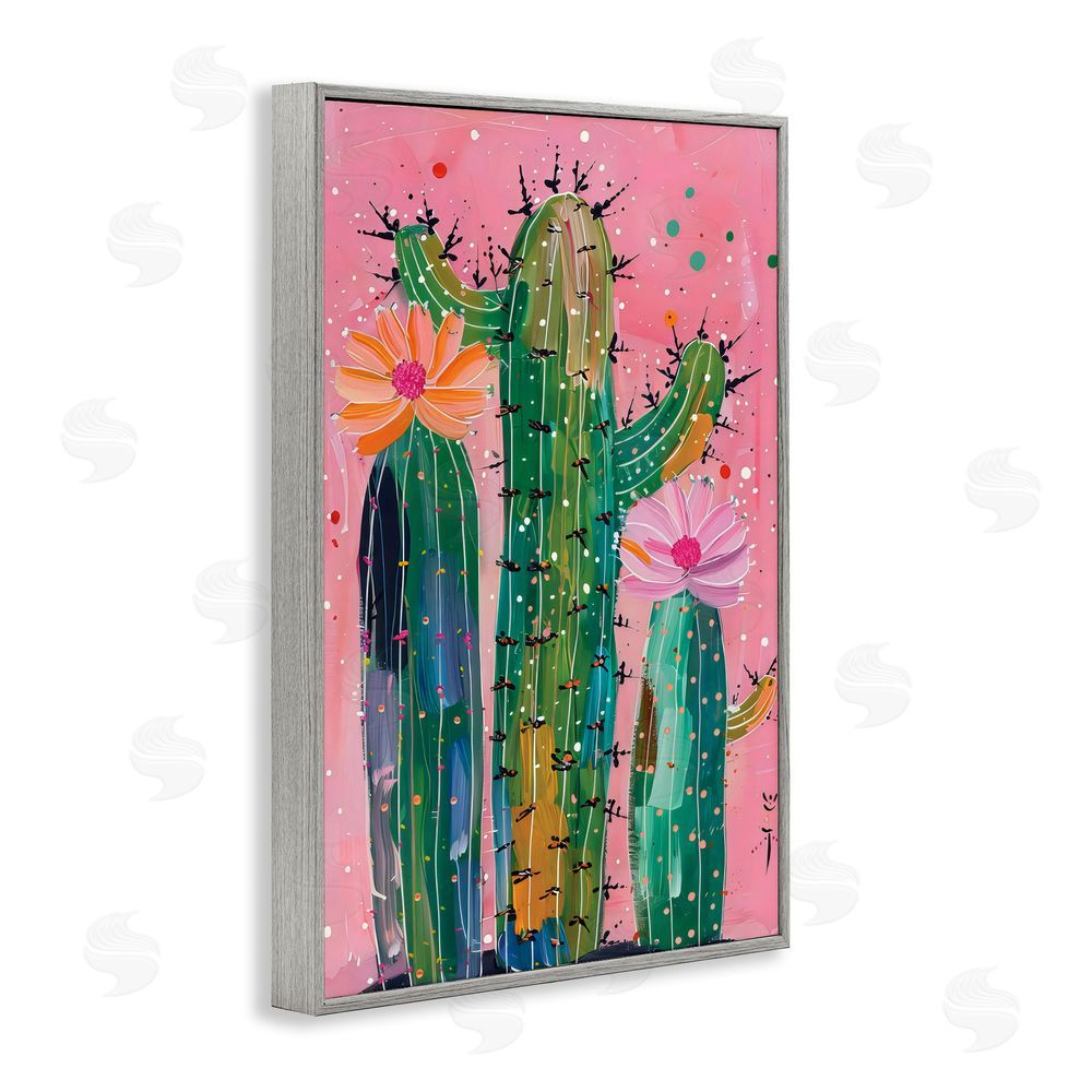 LSR Design Studio Creative Cactus over Pink Gray Framed Giclee Wall Art Print