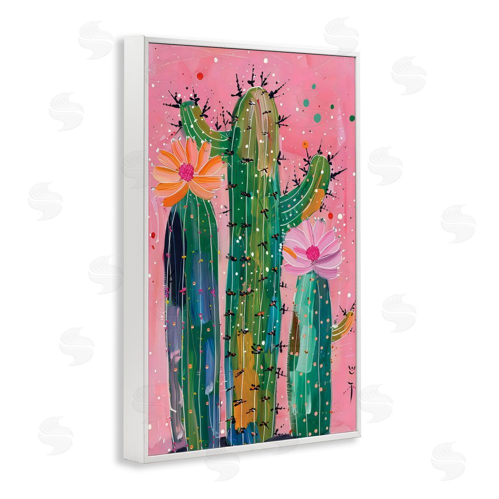 LSR Design Studio Creative Cactus over Pink White Framed Giclee Wall Art Print